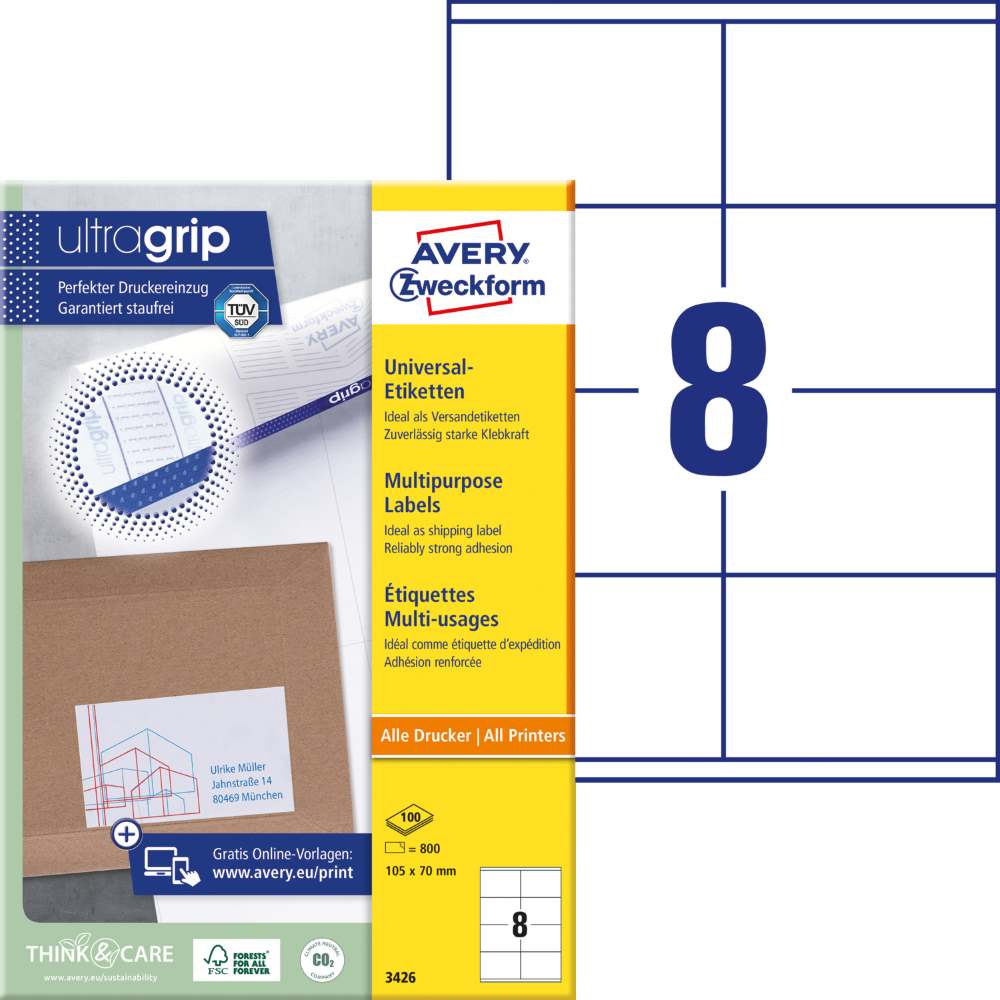 Etikete papirne bele univerzalne Avery Zweckform 3426, 105 x 70 mm