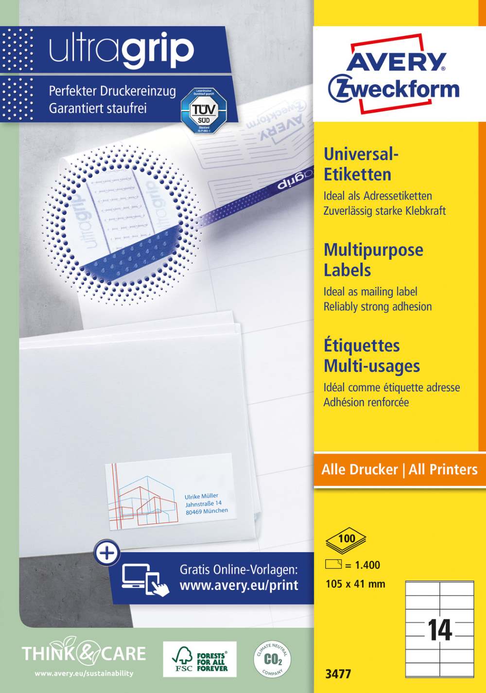 Etikete papirne bele univerzalne Avery Zweckform 3477, 105 x 41 mm