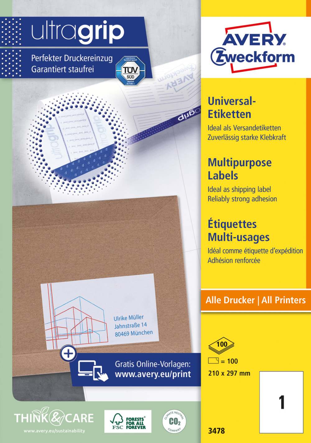 Etikete papirne bele univerzalne Avery Zweckform 3478, 210 x 297 mm