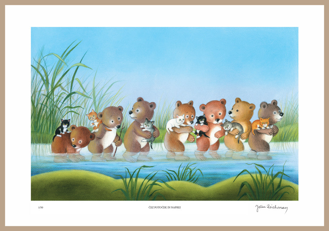 Oštevilčena barvna reprodukcija ČEZ POTOČEK IN NAPREJ (s podpisom)