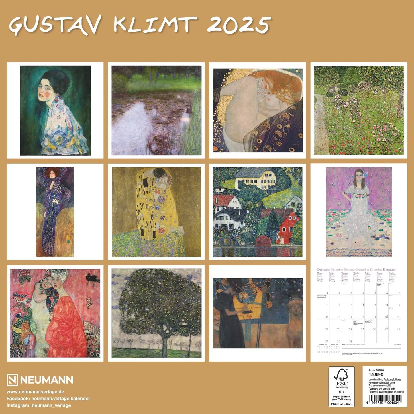 Koledar GUSTAV KLIMT 2025 30x30 cm