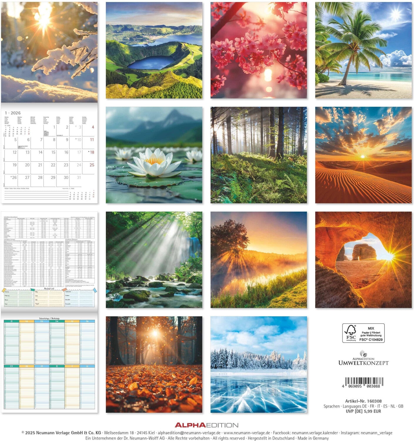 Koledar SUNNY MOMENTS 2026, 30x30 cm