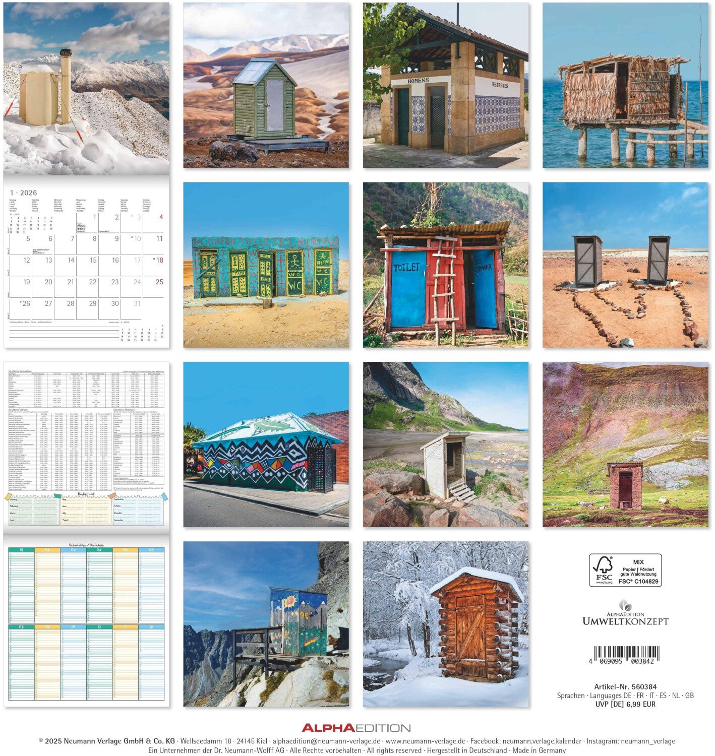 Koledar TOILETS AROUND THE WORLD 2026, 30x30 cm