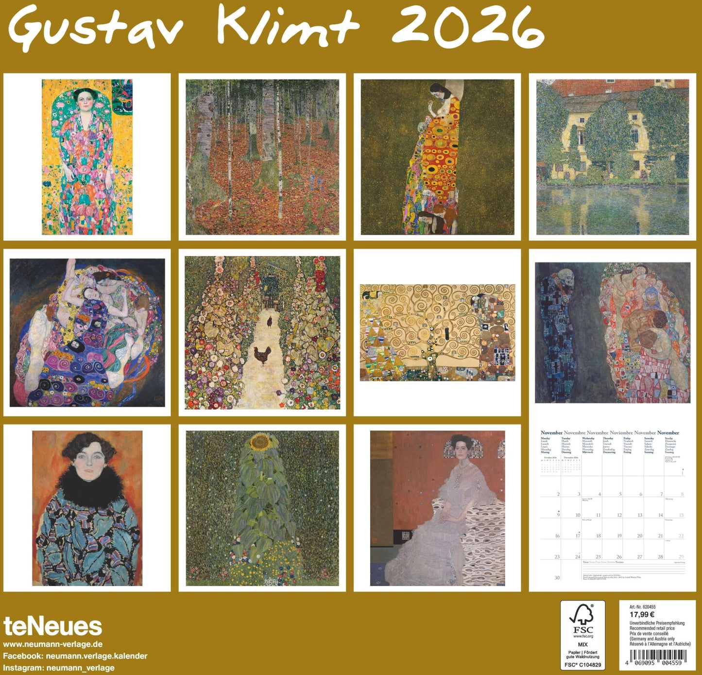 Koledar GUSTAV KLIMT 2026, 30x30 cm