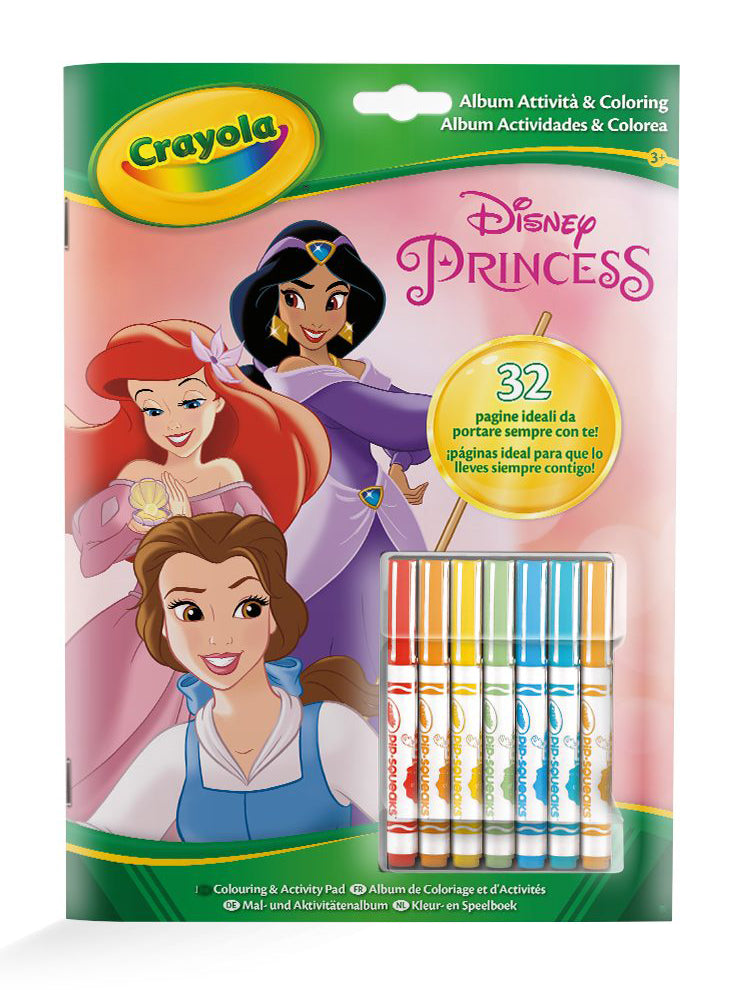 Pobarvanka z nalogami + flomastri Crayola, Disney Princess