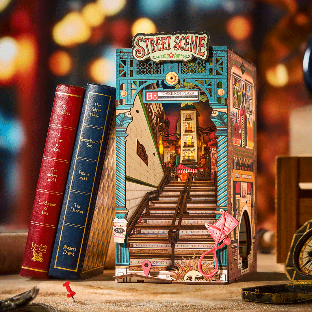 3D sestavljanka in držalo za knjige Book Nook, Ulični prizor