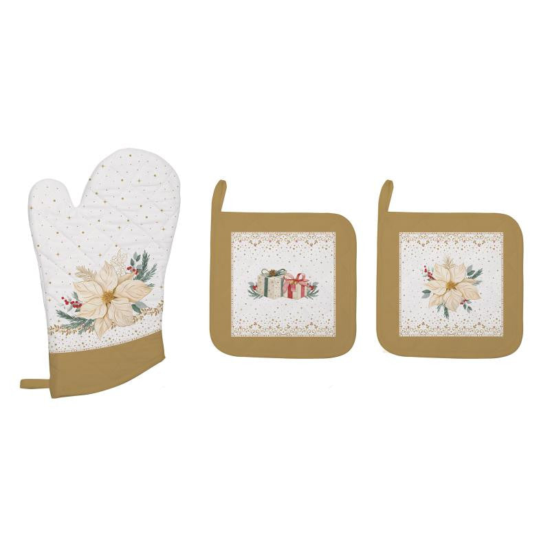 Set kuhinjska rokavica in 2x prijemalka, WHITE ELEGANCE