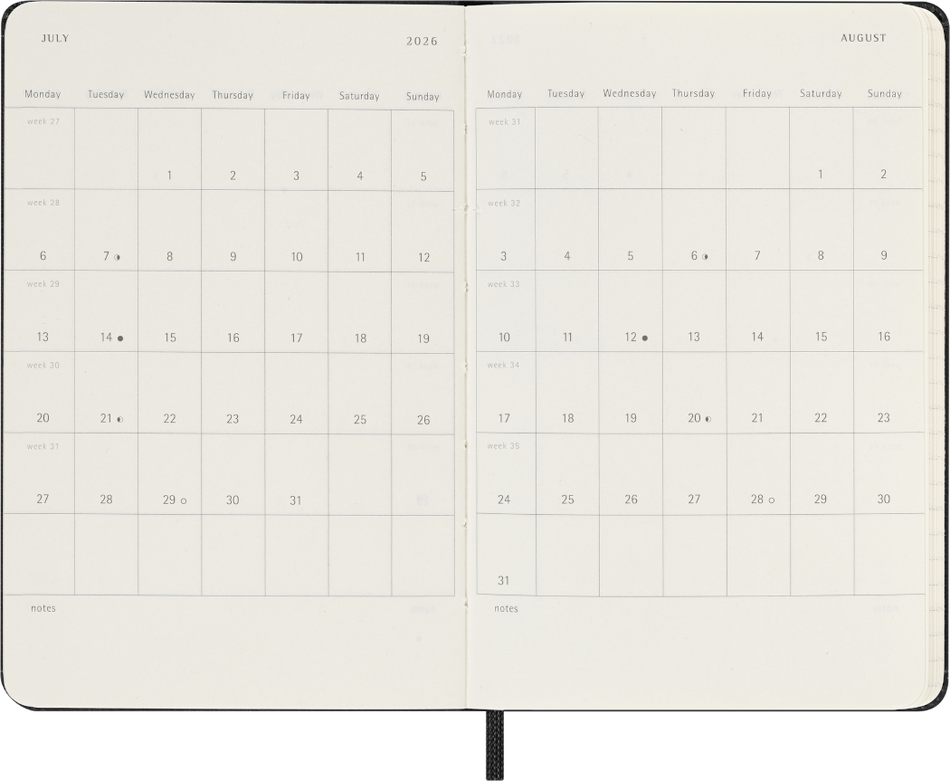 Planer Moleskine 2026, 12-mesečni, pocket, tedenski horizontalen, trde platnice, črn