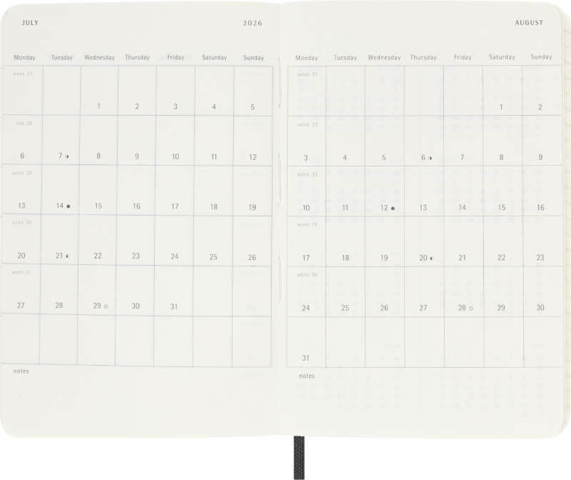 Planer Moleskine 2025/2026, 18-mesečni, pocket, tedenski, mehke platnice, črn