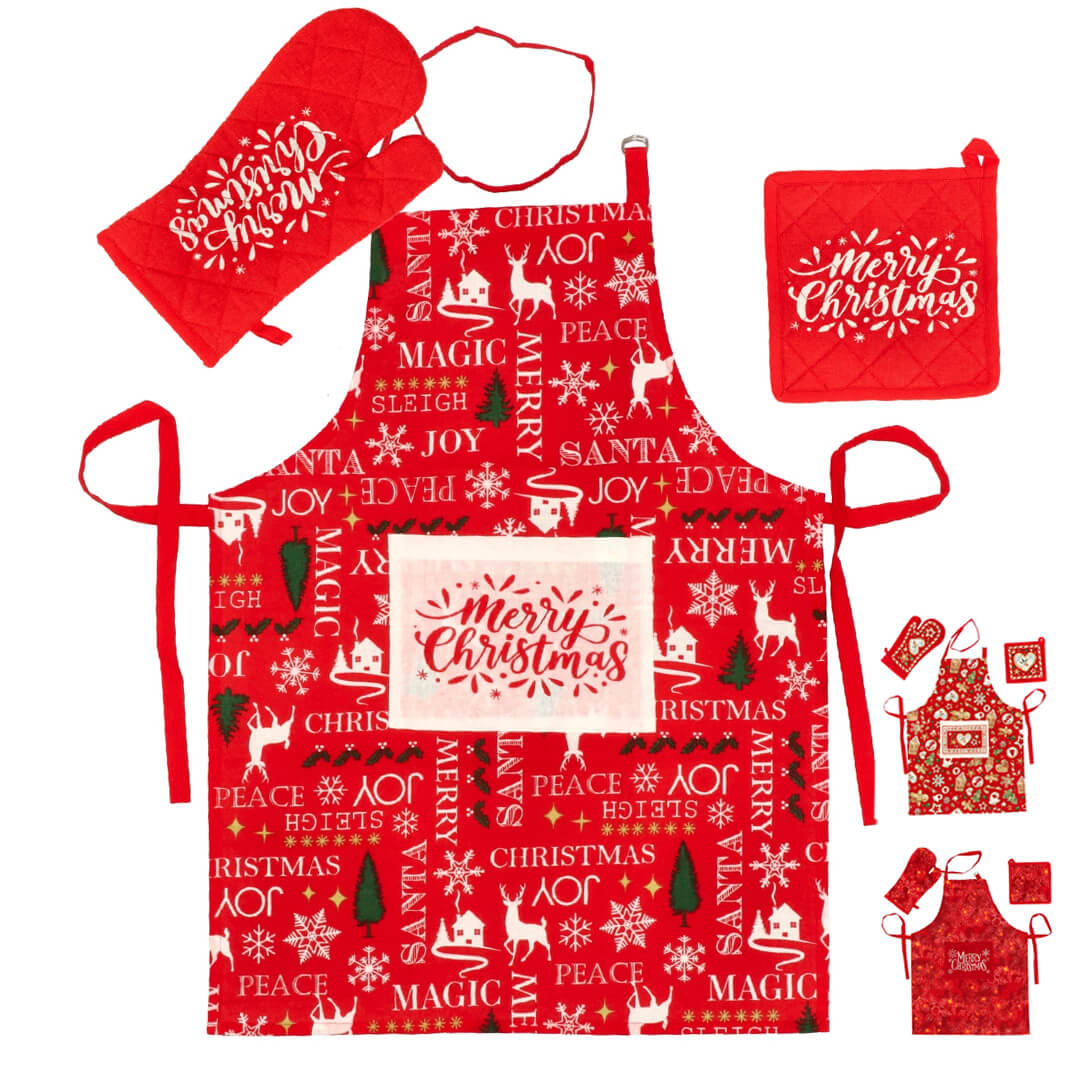 Set kuhinjska rokavica, prijemalka in predpasnik, sortirano