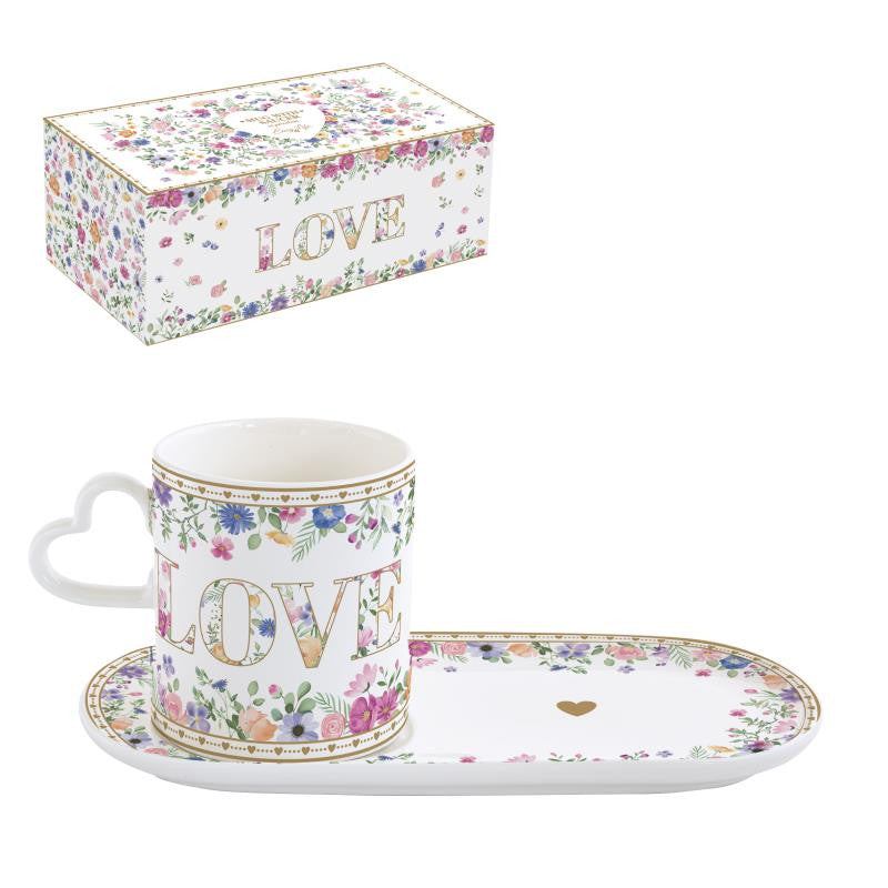 Set skodelica s podstavkom MON AMOUR, 320 ml