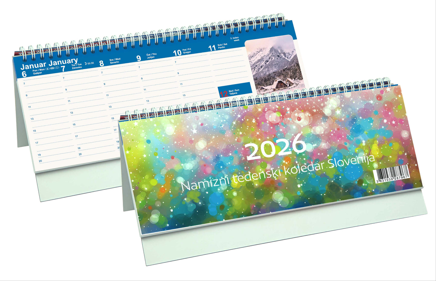 Namizni tedenski koledar Slovenija 2026, bel