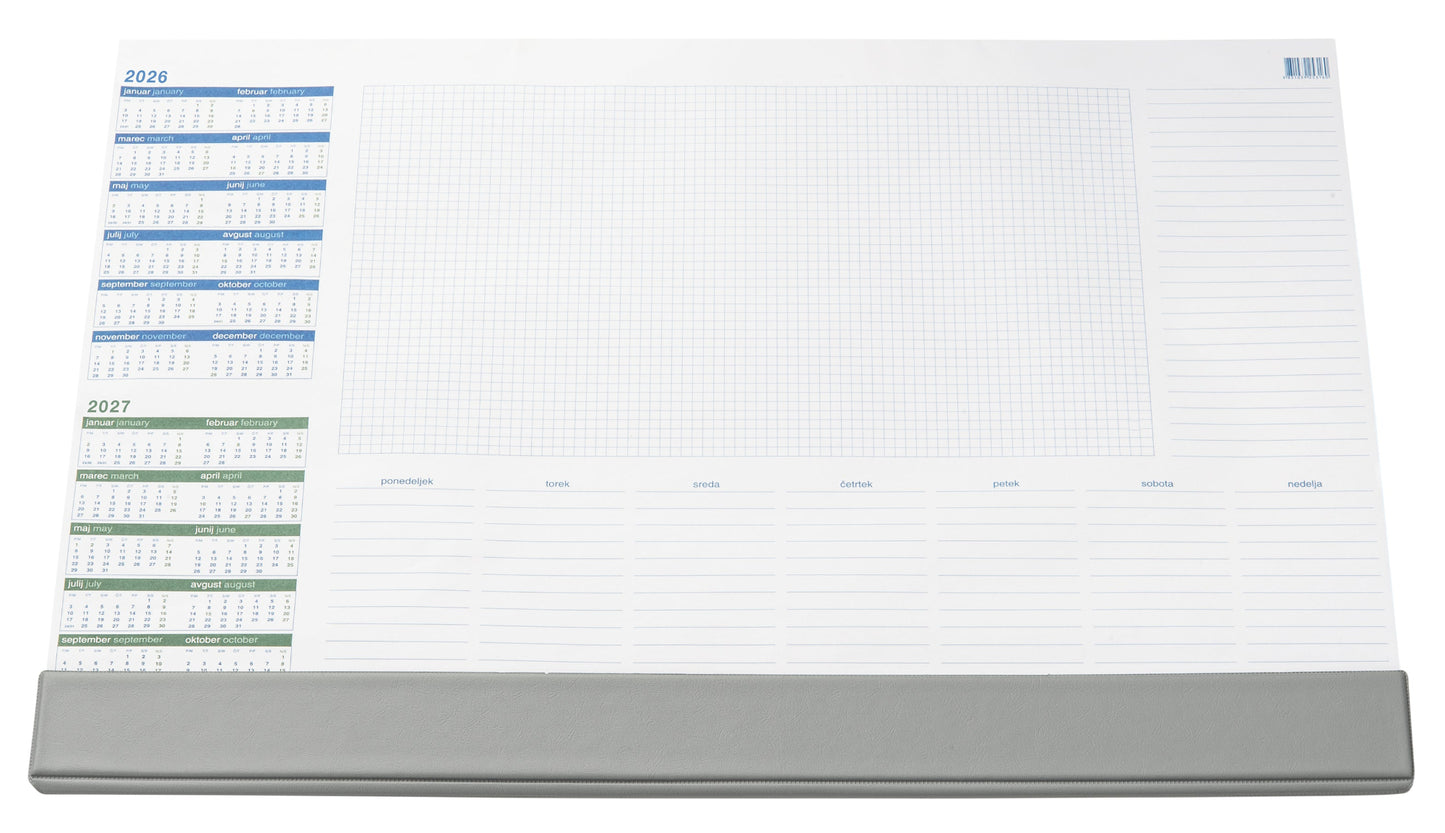 Namizna podloga s koledarjem 2026, siva