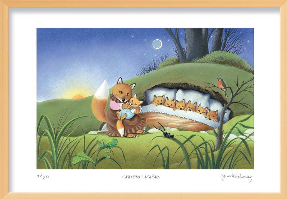 Oštevilčena barvna reprodukcija SEDEM LISIČIC (s podpisom)