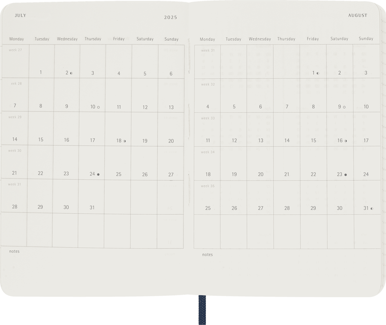 Planer Moleskine 2025, 12-mesečni, large, dnevni, mehke platnice, moder