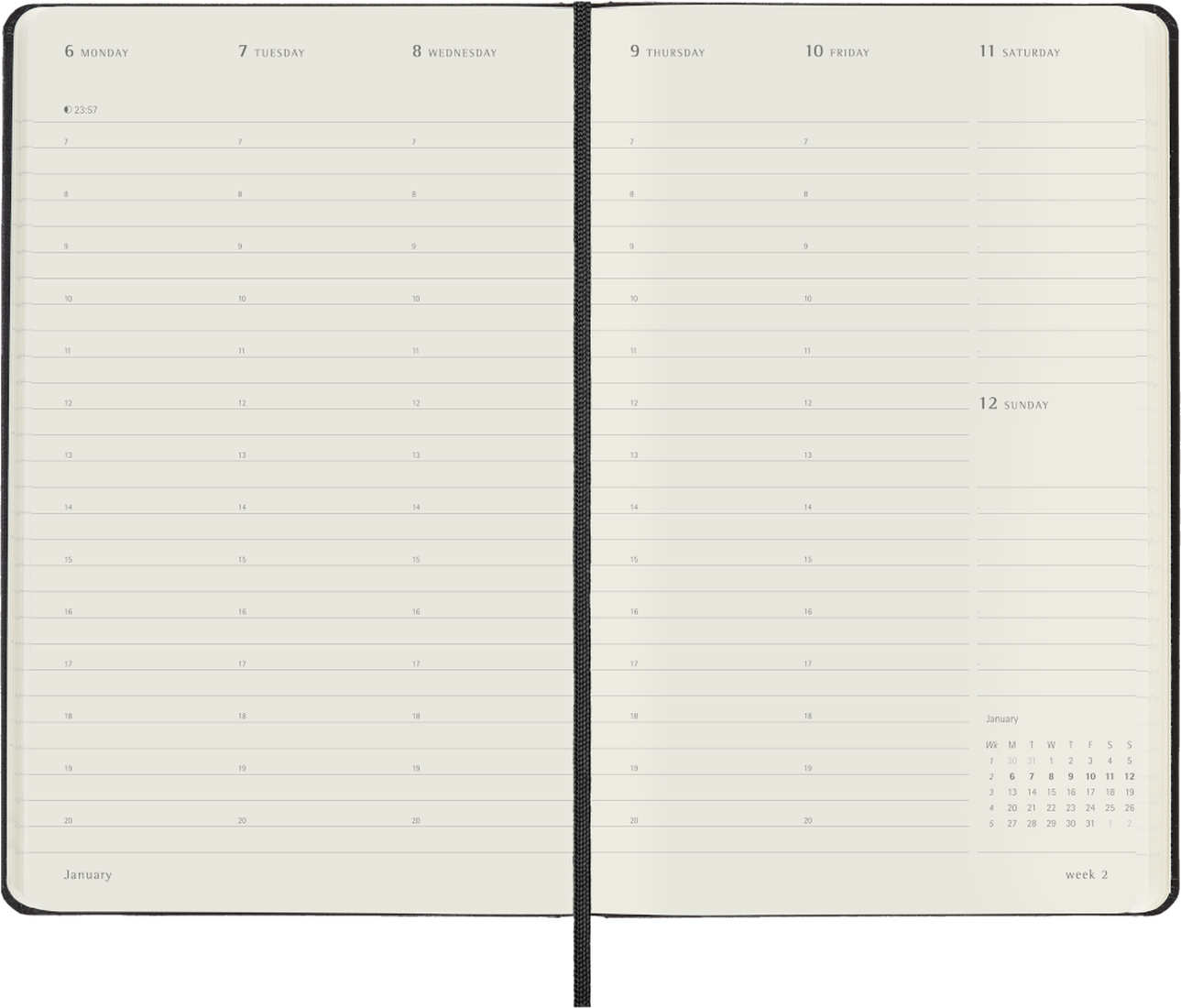 Planer Moleskine PRO 2025, 12-mesečni, large, tedenski vertikalen, trde platnice, črn