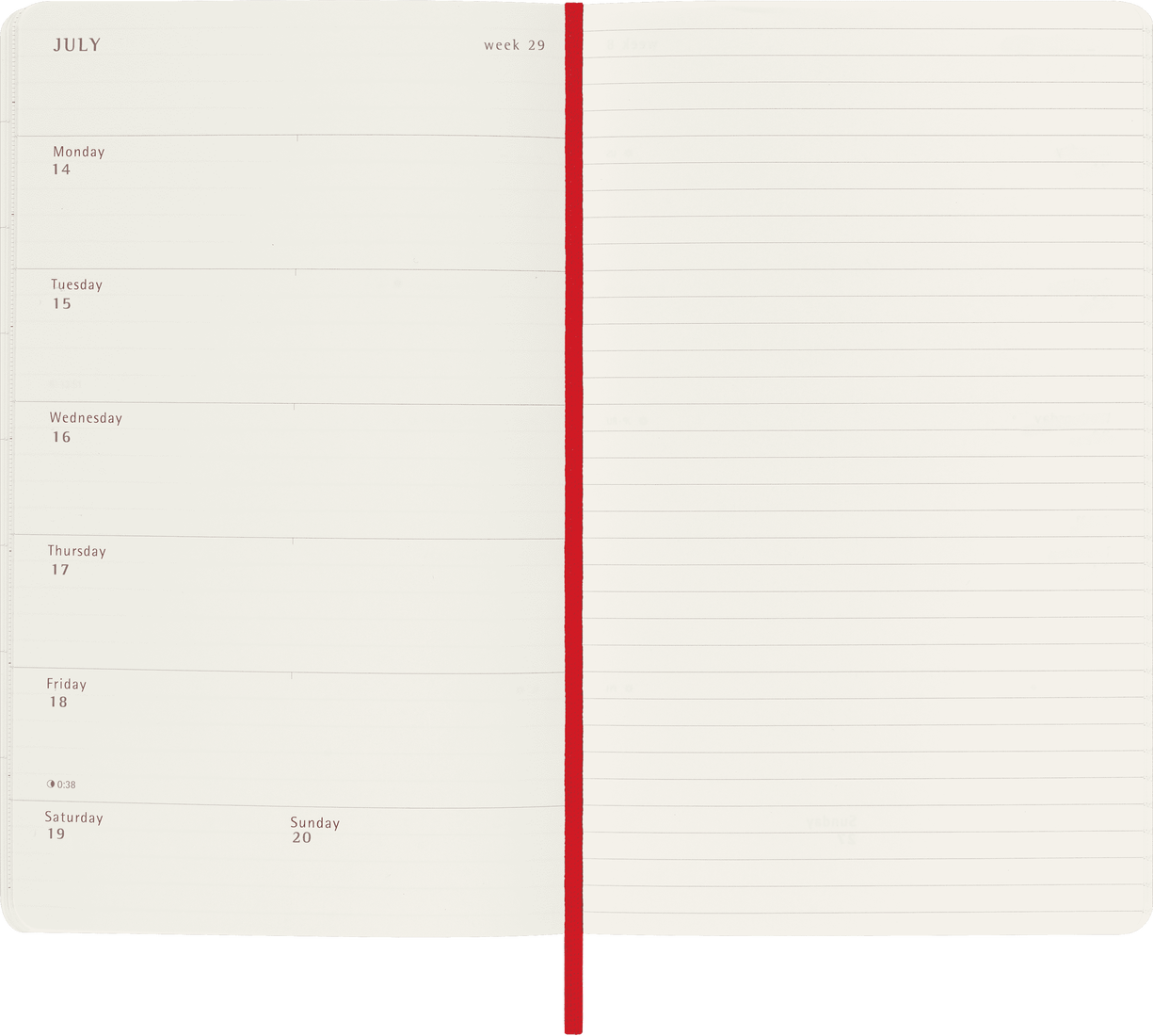 Planer Moleskine 2025, 12-mesečni, large, tedenski, mehke platnice, rdeč