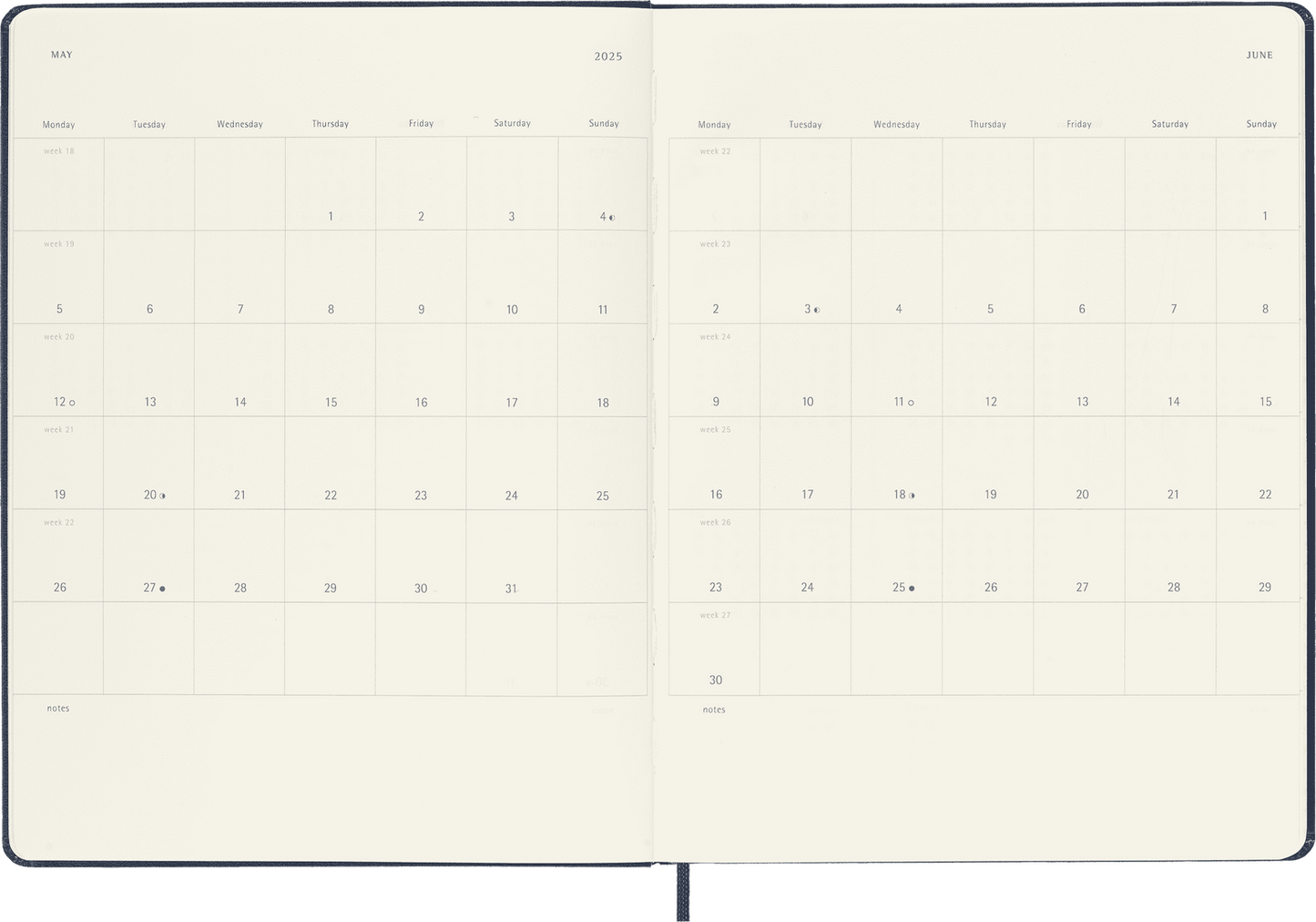 Planer Moleskine 2025, 12-mesečni, large, tedenski, trde platnice, moder