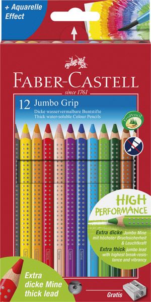 Barvice FABER-CASTELL GRIP JUMBO, 12 barvic v kartonski škatli