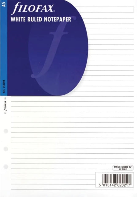 Filofax A5 white ruled notepaper refill