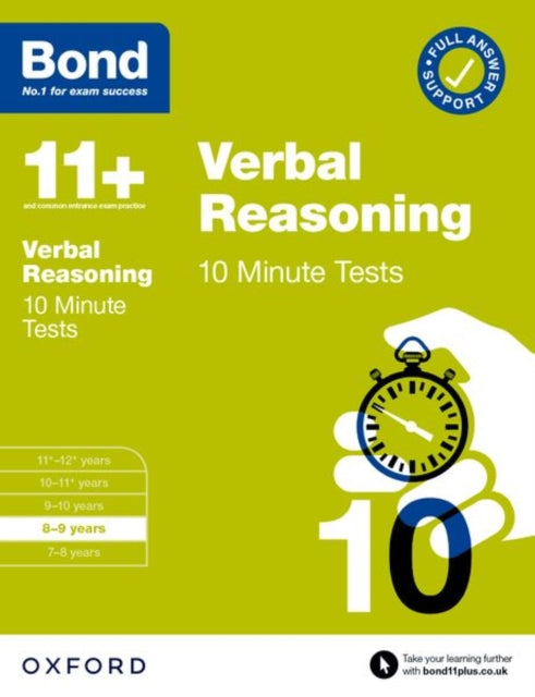 Bond 11+: Bond 11+ Verbal Reasoning 10 Minute Tests with Answer Support 8-9 years