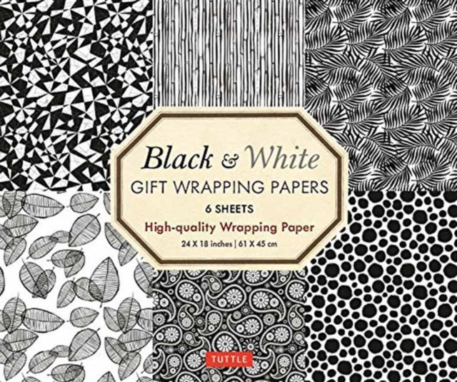 Black and White Gift Wrapping Papers - 6 sheets - 6 Sheets of High-Quality 18 x 24 inch Wrapping Paper
