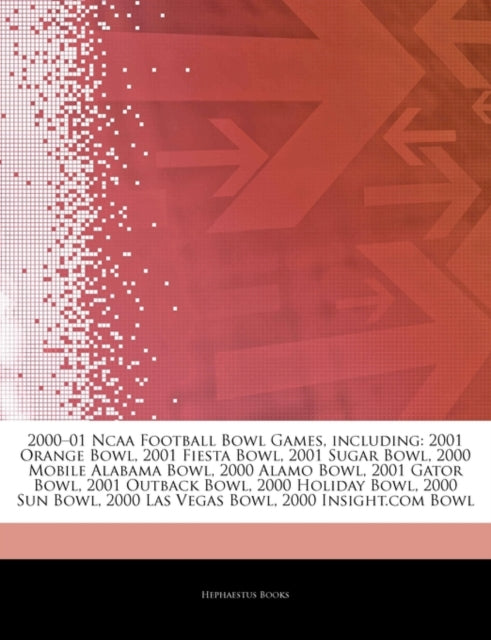 Articles on 2000a 01 NCAA Football Bowl Games, Including: 2001 Orange Bowl, 2001 Fiesta Bowl, 2001 Sugar Bowl, 2000 Mobile Alabama Bowl, 2000 Alamo Bowl, 2001 Gator Bowl, 2001 Outback Bowl, 20