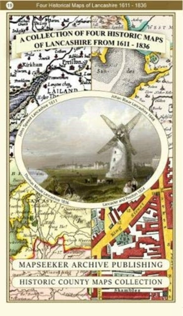 Lancashire 1611 - 1836 - Fold Up Map that features a collection of Four Historic Maps, John Speed's County Map 1611, Johan Blaeu's County Map of 1648, Thomas Moules County Map of 1836 and a Plan of Lancaster and Preston from 1824. The maps also feature ea
